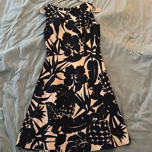 Beige and navy floral dress - perfect for work!